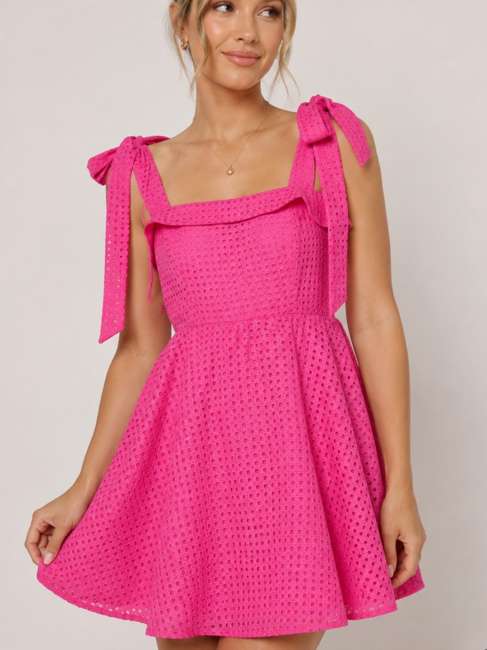 Lulus Pink Jacquard Tie Strap Mini Dress